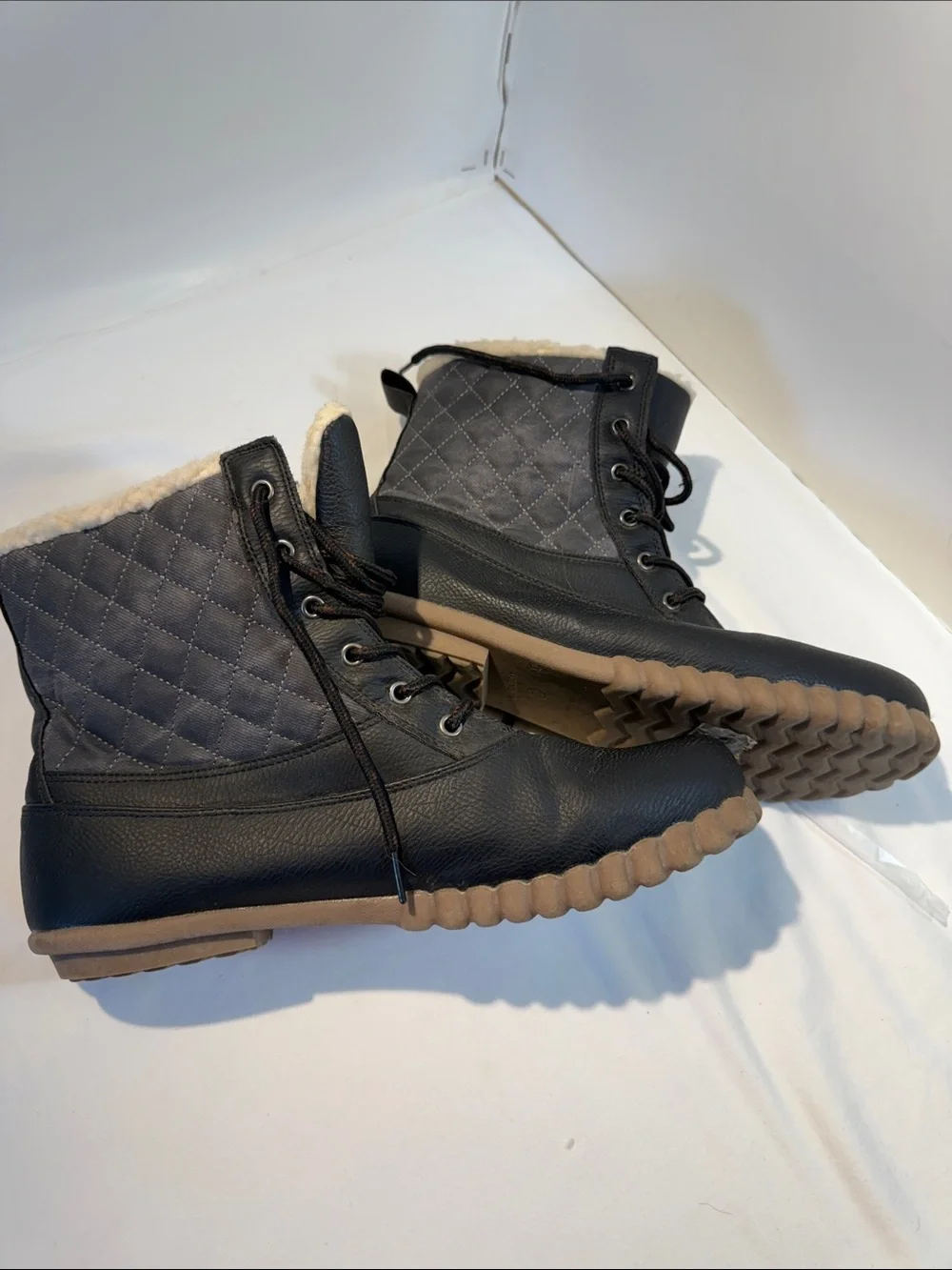 Cushion Walk by Avon  Quilted Lace-Up Winter Boots with Faux Fur Trim